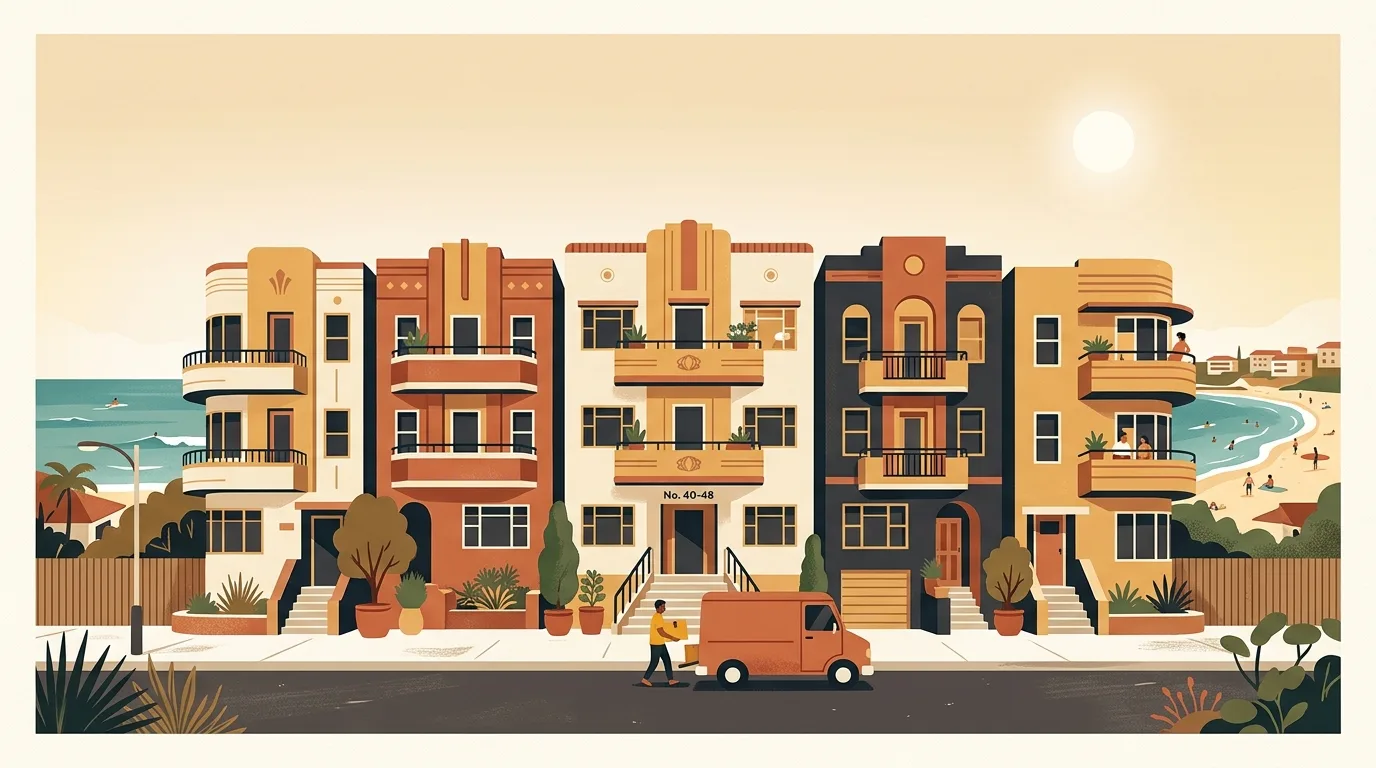 Editorial illustration of a move in Bondi, Sydney's Eastern Suburbs