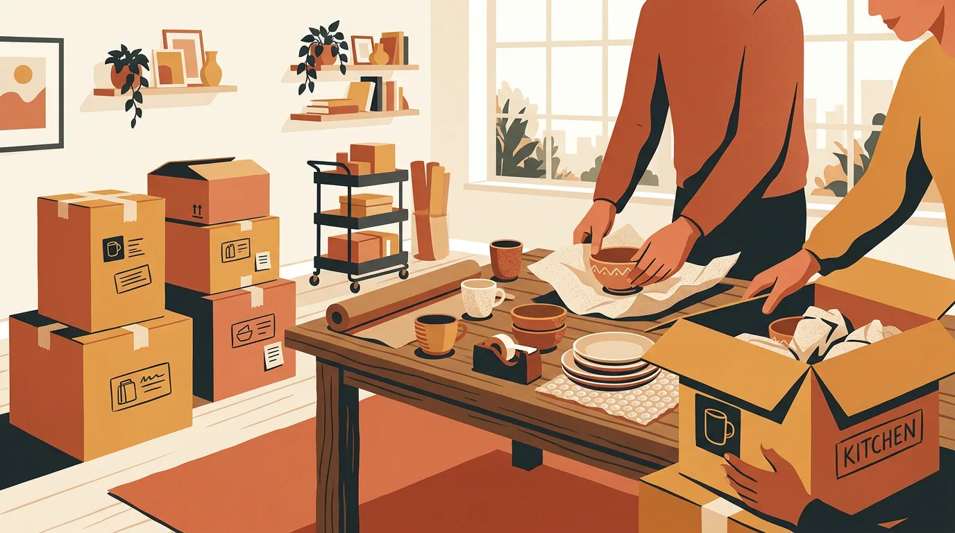 Editorial illustration of packing & unpacking in Sydney's Eastern Suburbs